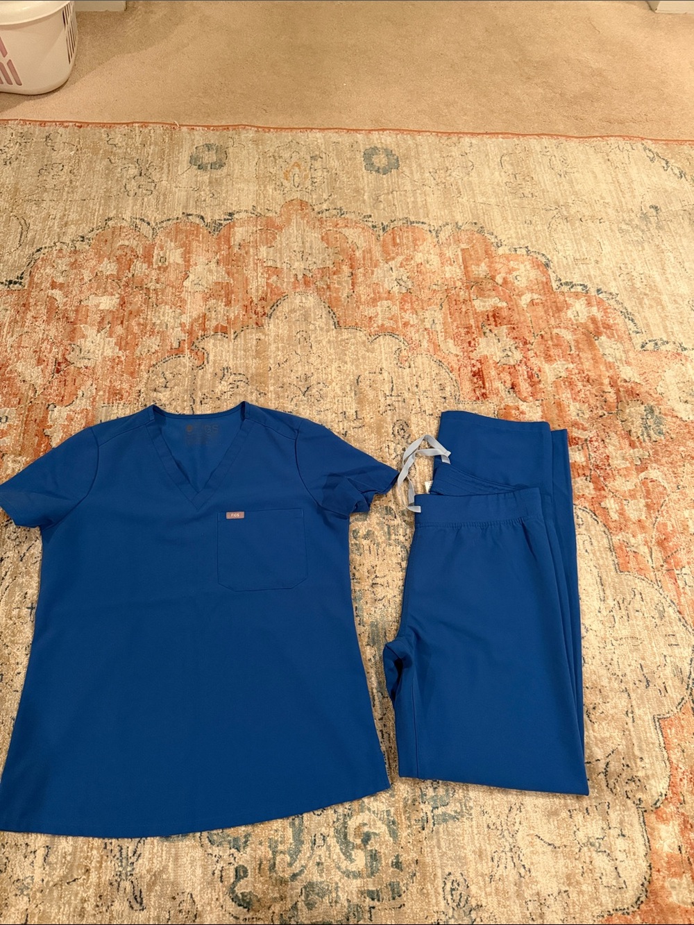 Figs Women's Royal Blue Scrub-Style Pajama Set - V-Neck Top & Drawstring Pants